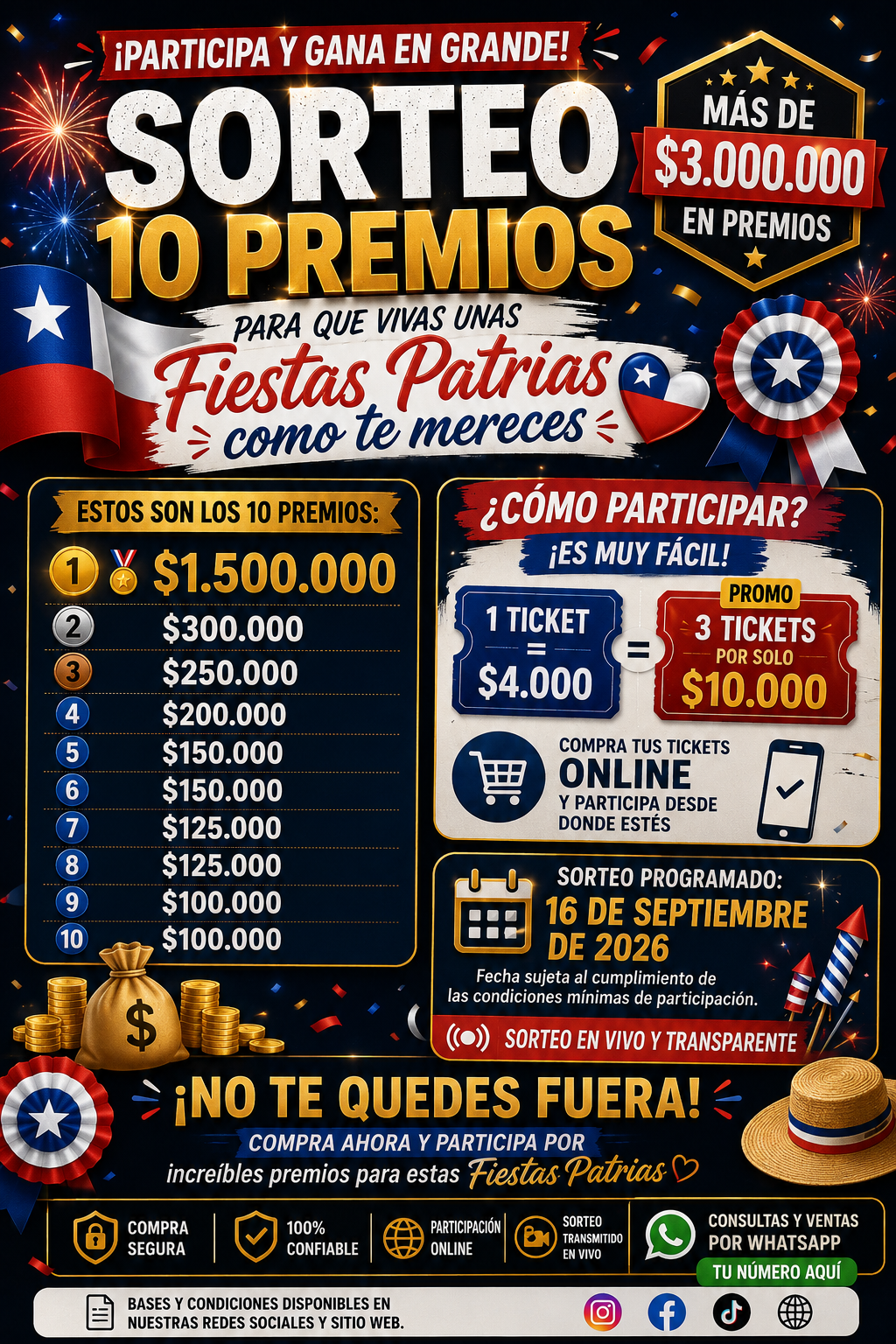 Afiche del sorteo: 10 premios, más de $3.000.000